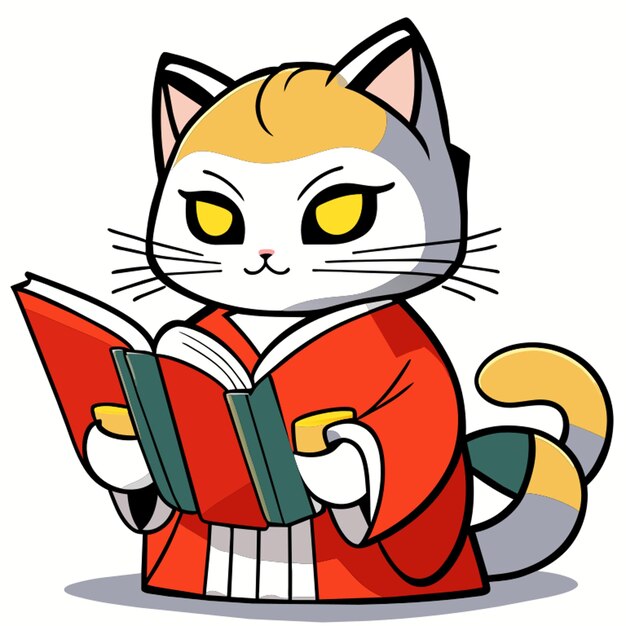 illustration vectorielle du livre de l'écrivain de chats kimono