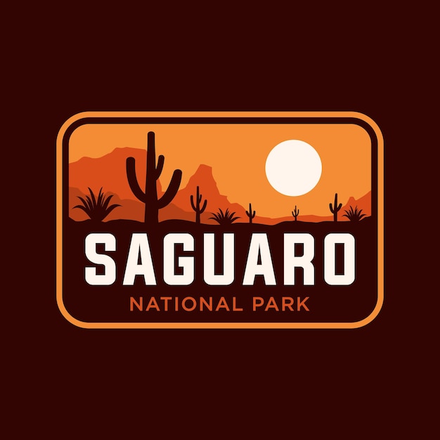 Illustration Vectorielle Du Logo D'autocollant De Patch Rétro Vintage Du Parc National De Saguaro