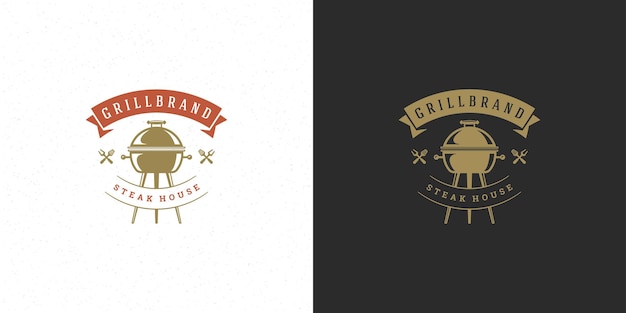 L'illustration Vectorielle Du Logo Du Barbecue, De La Maison De Steak Ou Du Menu Du Restaurant Bbq, De La Silhouette Du Grill De L'emblème