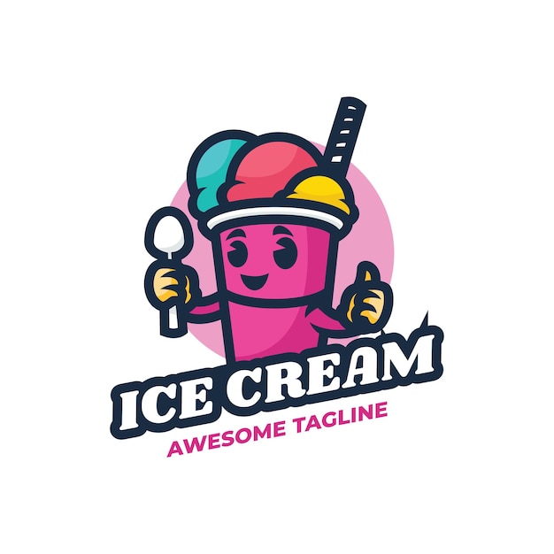 Illustration Vectorielle Du Logo De La Mascotte De La Crème Glacée Dans Le Style De Dessin Animé