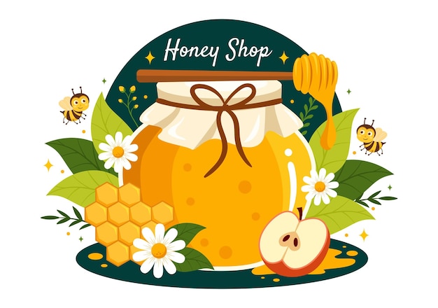 Illustration Vectorielle Du Magasin De Miel Avec Un Produit Naturel Utile à Consommer, L'abeille Ou Les Panneaux De Miel