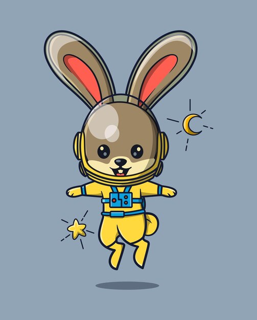 Vecteur illustration vectorielle du mignon lapin sautant astronaute science icon concept
