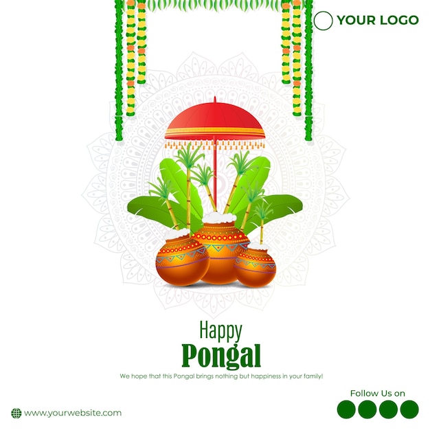 Illustration vectorielle du modèle de bannière de voeux Happy Pongal festival