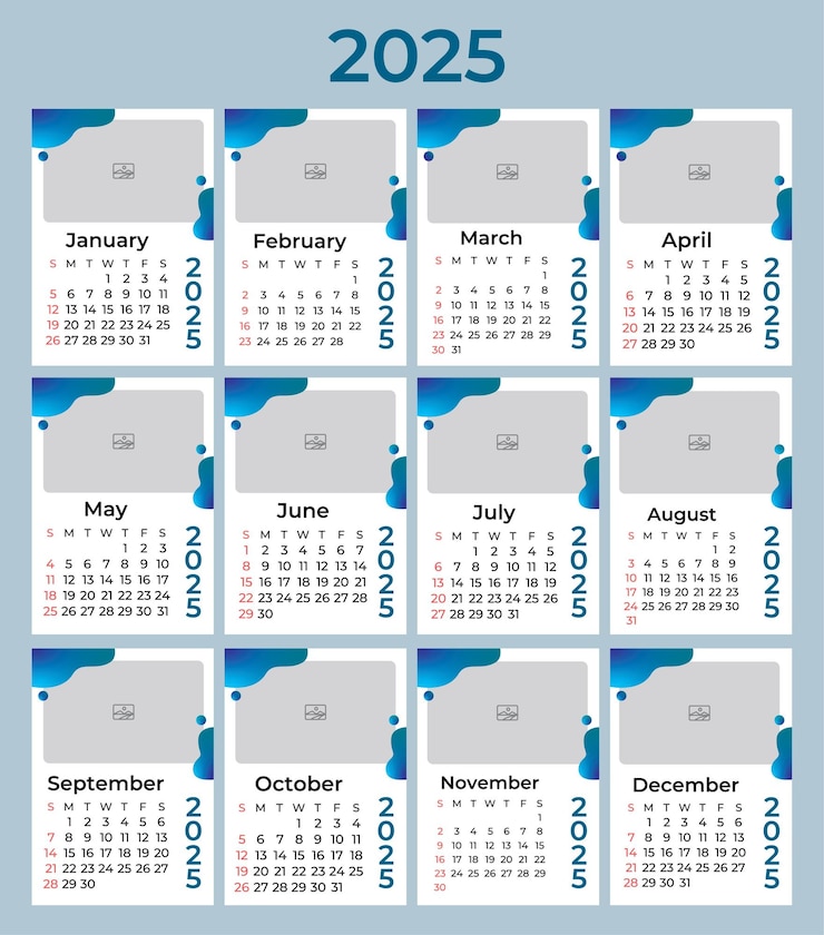 Vecteur illustration vectorielle du modèle de calendrier bleu minimaliste
