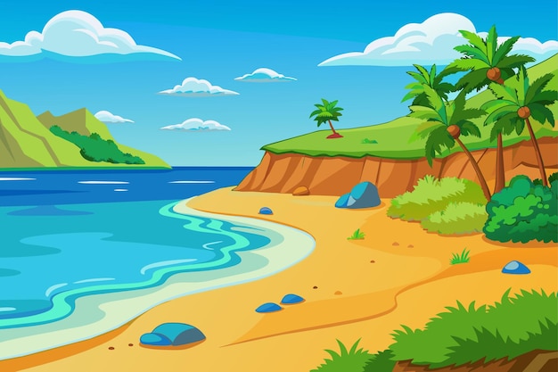 Illustration vectorielle du paysage côtier de la nature vide de la plage de l'océan