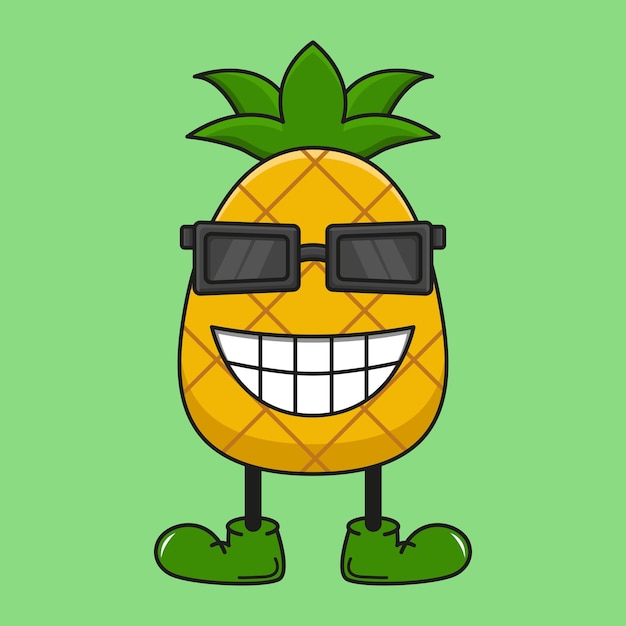 Vecteur illustration vectorielle du personnage de dessin animé d'ananas avec des lunettes noires bon pour la conception d'affiches