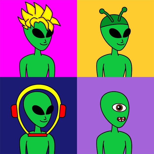 Illustration vectorielle du personnage extraterrestre premium avec attributs