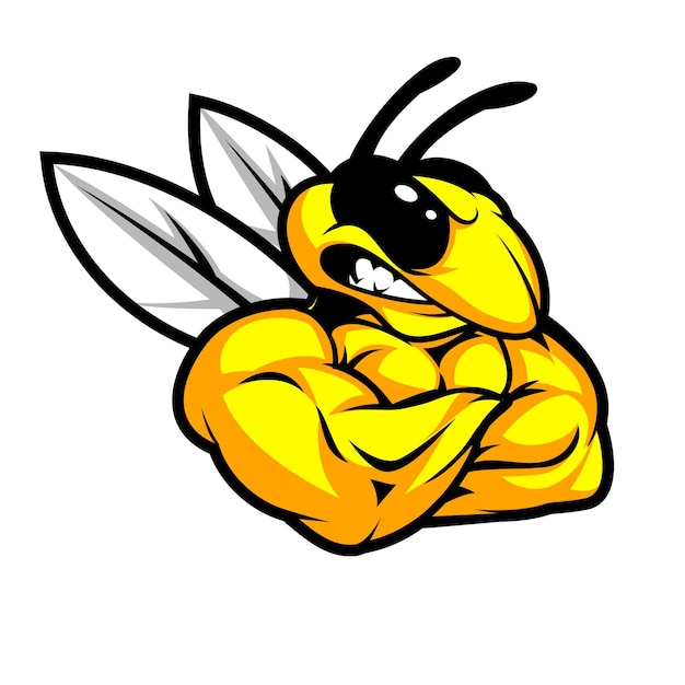 Illustration Vectorielle Du Personnage De La Mascotte De L'abeille Forte Du Dessin Animé