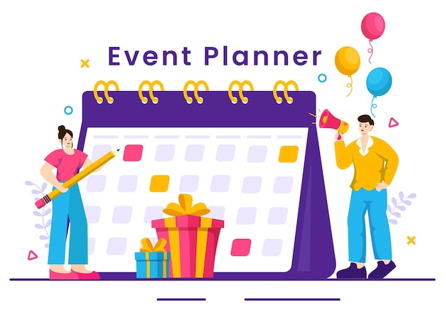 Vecteur illustration vectorielle du planificateur d'événements avec calendrier de planification et concept de calendrier sur un fond plat