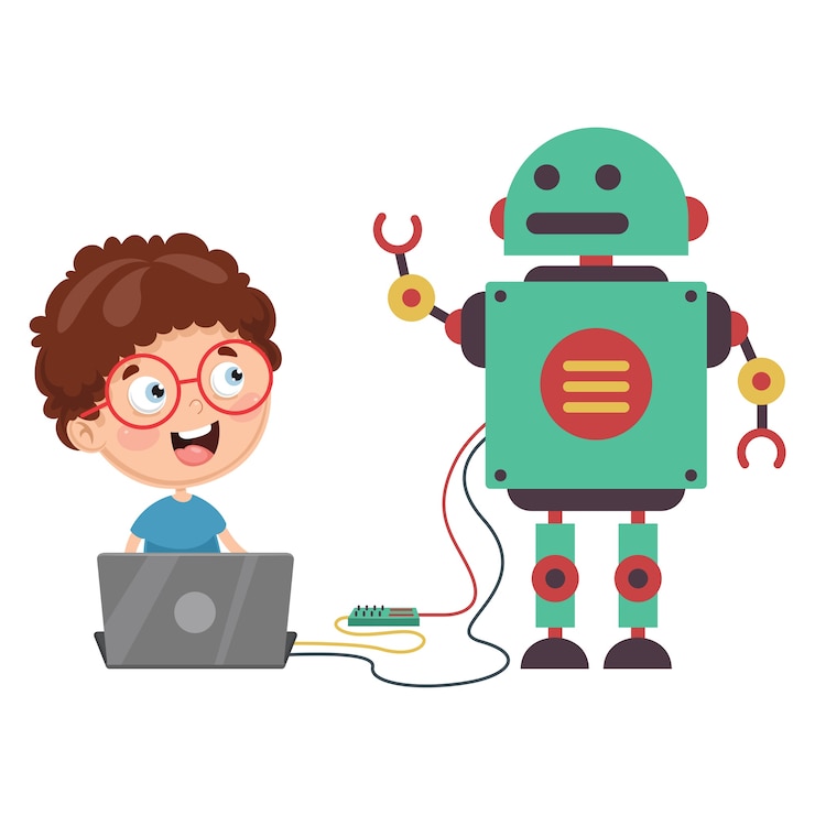 Vecteur illustration vectorielle du robot de programmation kid