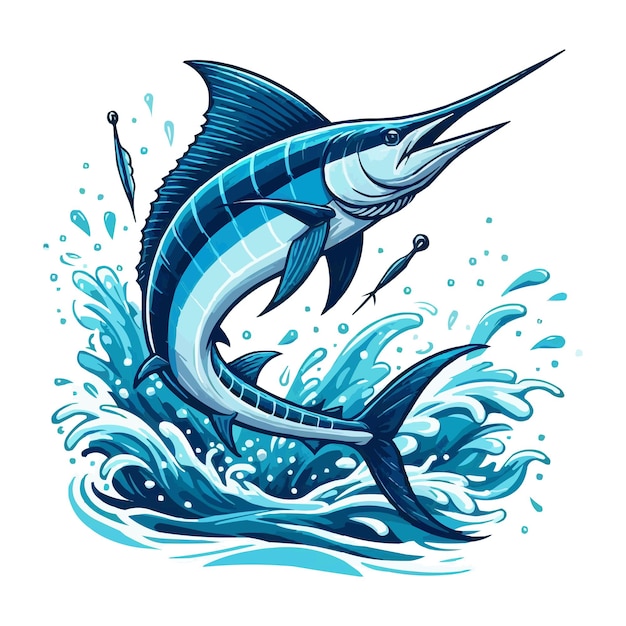 Vecteur illustration vectorielle du saut du marlin bleu