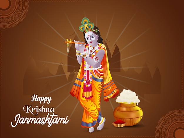 Illustration Vectorielle Du Seigneur Krishna Pour Le Fond De Célébration De Janmashtami Heureux