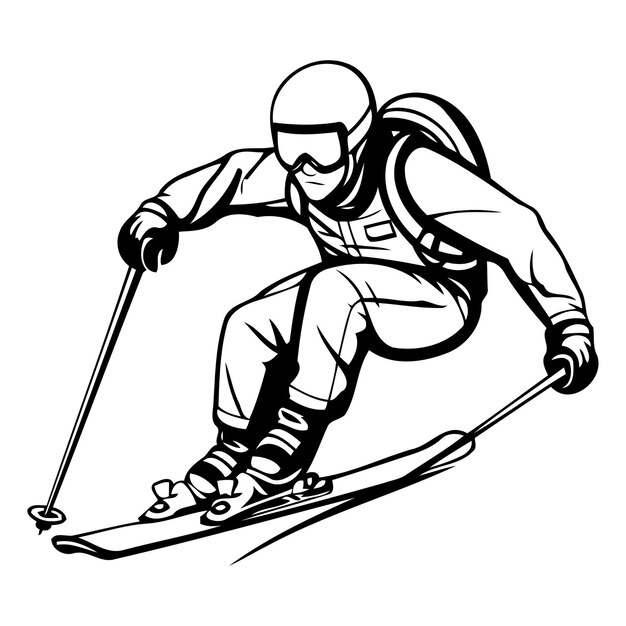 Illustration Vectorielle Du Skiur En Casque Et Du Ski Extreme En Casque