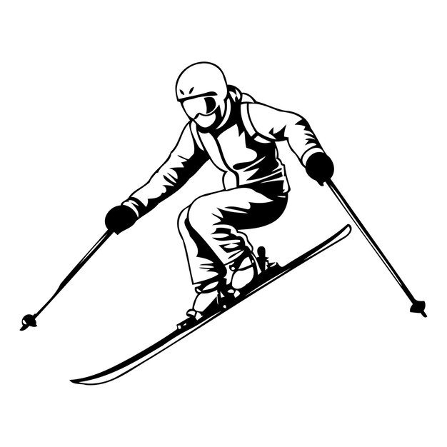 Illustration Vectorielle Du Sport Hivernal De Ski En Montagne