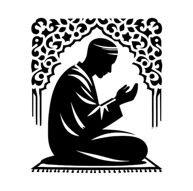 Illustration vectorielle du symbole de prière de la silhouette de prière musulmane