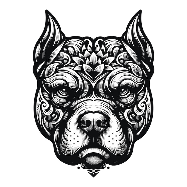 Vecteur illustration vectorielle du tatouage de la tête d'un pitbull