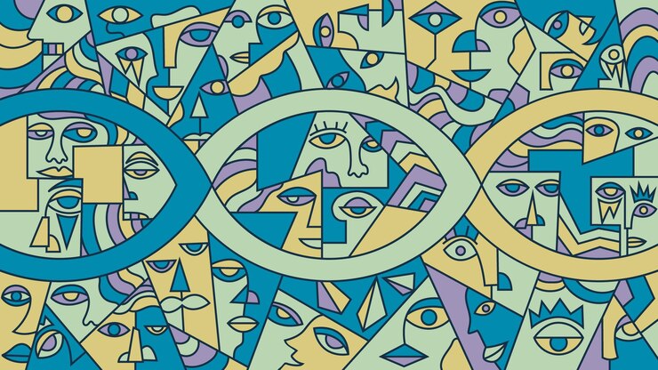 Vecteur illustration vectorielle du visage dans le style du cubisme fond moderne coloré portrait abstrait