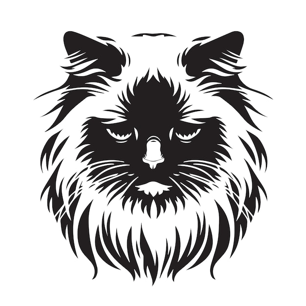 Illustration vectorielle du visage du chat Ragdoll en noir et blanc