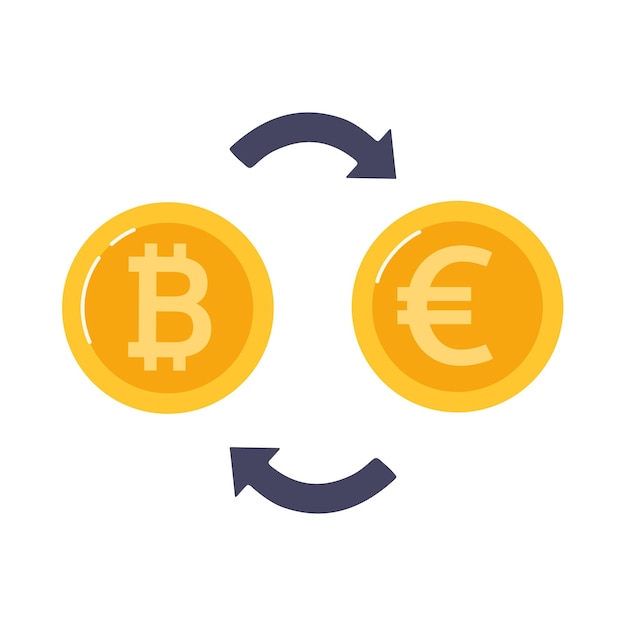 Vecteur illustration vectorielle d'échange bitcoin à euro dans un style plat