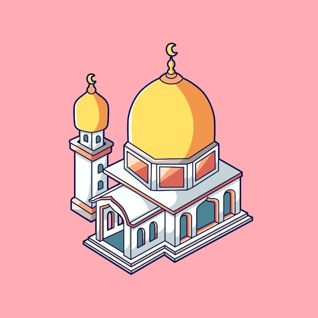 Vecteur illustration vectorielle élégante conception de mosquée isométrique