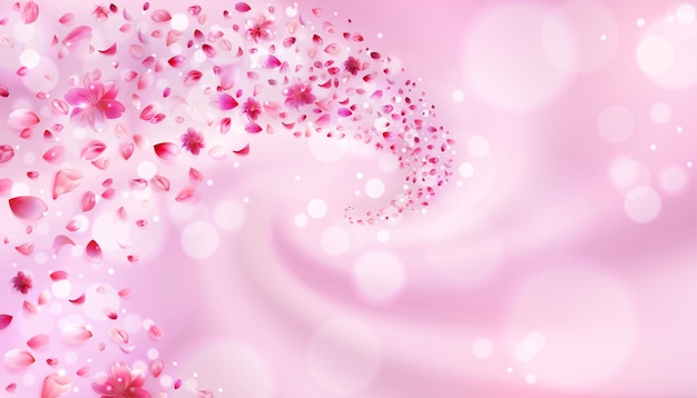 Illustration vectorielle élégante de pétales de sakura tourbillonnant dans le vent sur un fond rose doux