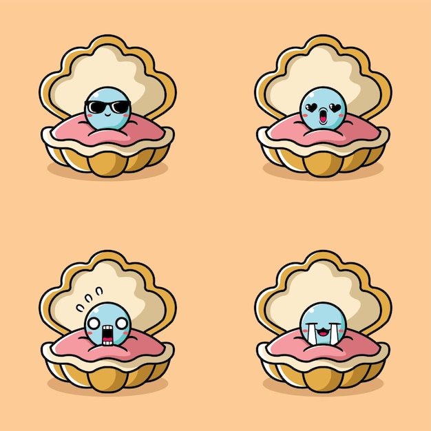 Illustration Vectorielle D'emoji De Coquille De Mer Kawaii