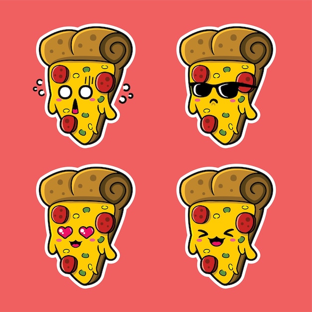 Illustration Vectorielle D'emoji Pizza Mignon