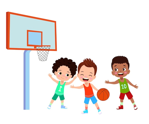 Illustration vectorielle d'un enfant jouant au basket