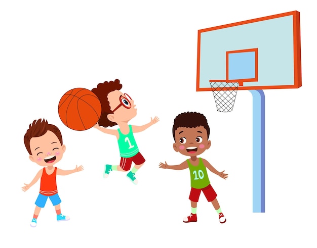 Illustration vectorielle d'un enfant jouant au basket