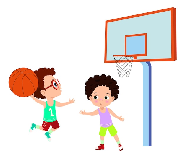 Illustration vectorielle d'un enfant jouant au basket