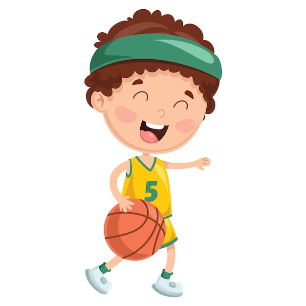 Illustration Vectorielle De L'enfant Jouant Au Basketball