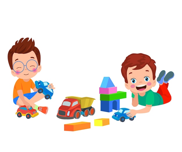 Illustration vectorielle d'un enfant jouant avec des blocs de construction