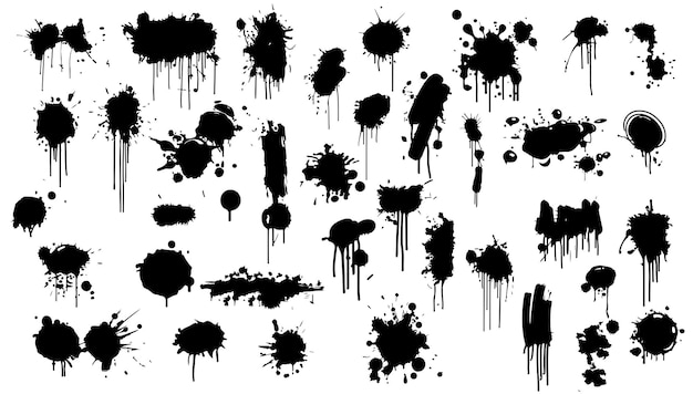Illustration vectorielle d'un ensemble d'éléments de graffiti en pulvérisation Peinture à l'encre abstraite et élément de pinceau en désordre