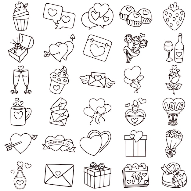 illustration vectorielle ensemble d'icônes d'art en ligne détaillées avec un thème coeur et Saint-Valentin
