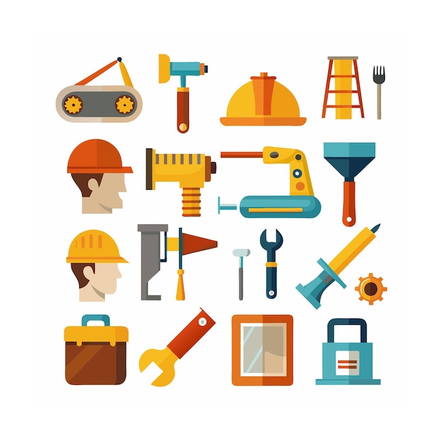 Illustration vectorielle de l'ensemble d'icônes de construction et d'outils