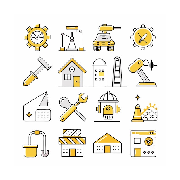 Illustration vectorielle de l'ensemble d'icônes de construction et d'outils