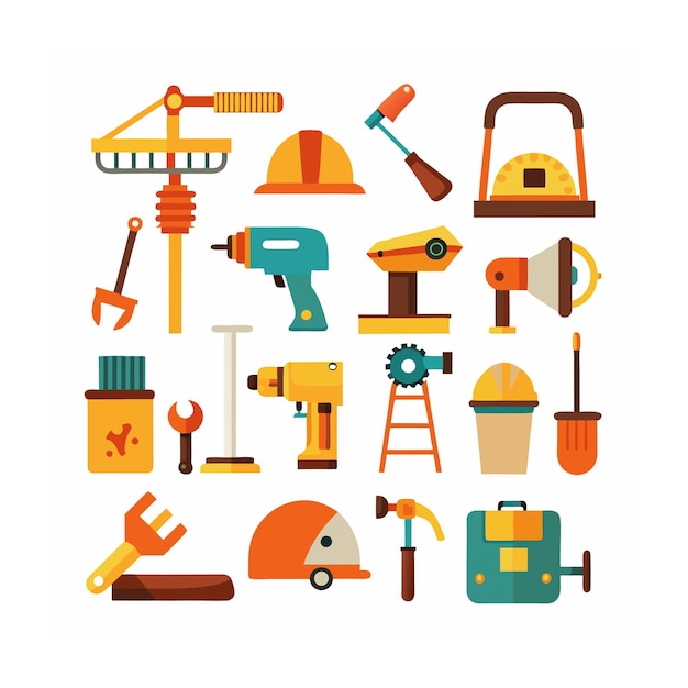 Illustration vectorielle de l'ensemble d'icônes de construction et d'outils