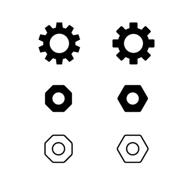 Illustration vectorielle de l'ensemble d'icônes d'engrenage de réglage isolé