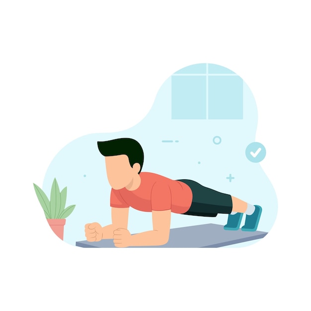 Illustration vectorielle de l'entraînement abdominal de l'homme faisant des exercices de planche
