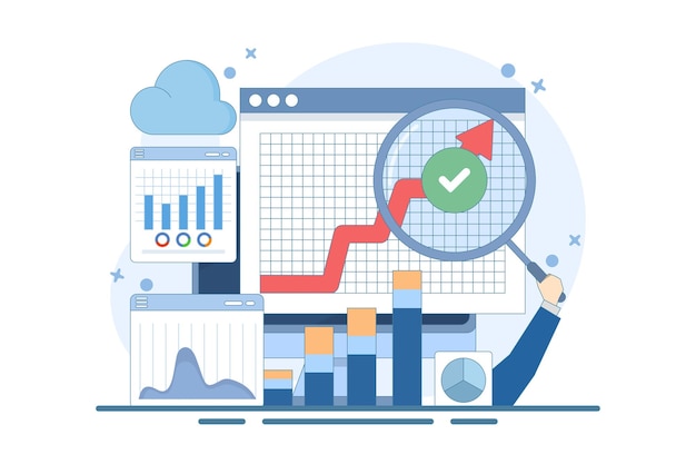 illustration vectorielle Les entreprises utilisent des serveurs distants pour analyser de grands ensembles de données et identifier les erreurs