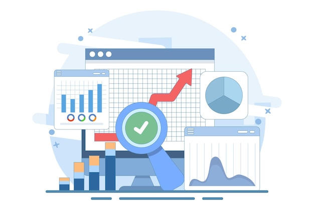 illustration vectorielle Les entreprises utilisent des serveurs distants pour analyser de grands ensembles de données et identifier les erreurs
