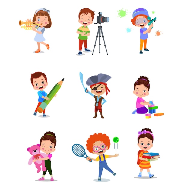 illustration vectorielle d'étudiants dans différentes postures