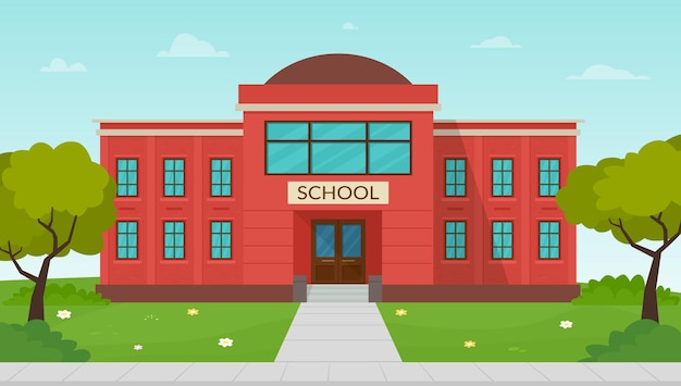 Illustration vectorielle de la façade du bâtiment de l'école Extérieur de l'établissement d'enseignement public