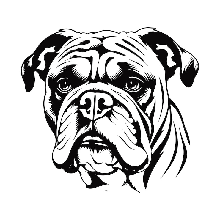 Vecteur illustration vectorielle de la face du bulldog en noir et blanc