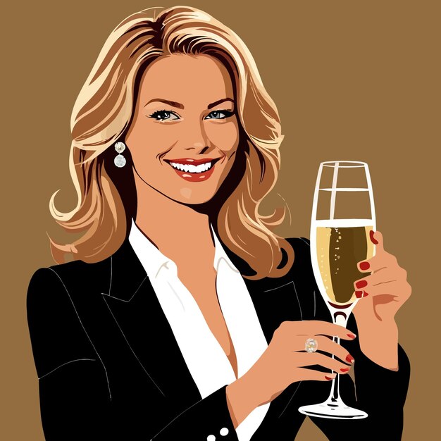 Illustration Vectorielle D'une Femme D'affaires Tenant Du Champagne Pour Le Succès