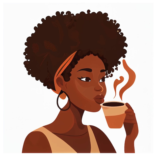Illustration vectorielle d'une femme africaine buvant du café chaud ou de l'isolat de thé