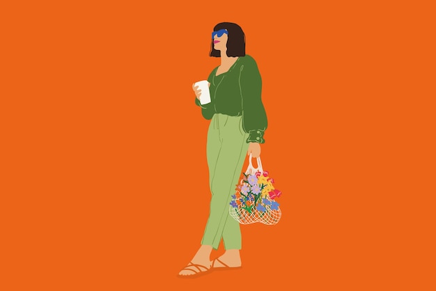 Illustration vectorielle de femme élégante avec des fleurs sur fond