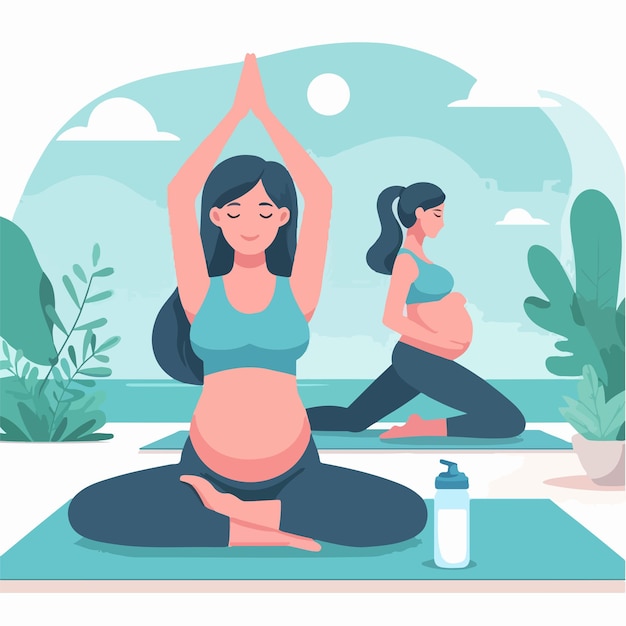 illustration vectorielle d'une femme enceinte faisant du yoga dans un style de conception plat