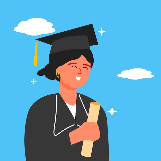 Illustration vectorielle d'une femme heureuse célébrant le jour de la remise des diplômes