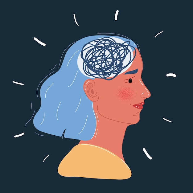 Illustration vectorielle d'une femme avec Messy dans sa main sur un fond sombre